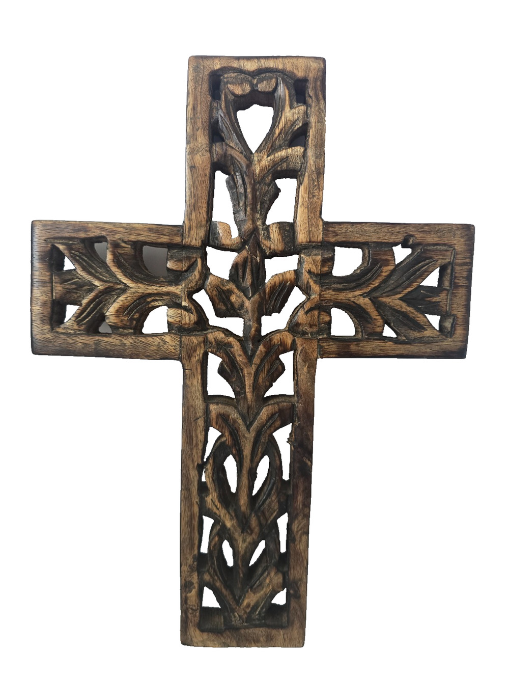 Handmade Wooden Christian Cross Wall Hanging Decor 8 1/2" x 11 3/4"